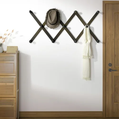 Vista 2 de SKOLOO Perchero Grande para Sombreros de Pared, Colgador de Pared de Acordeón de Madera, Moderno, Ganchos Expandibles para Abrigos, Perchero