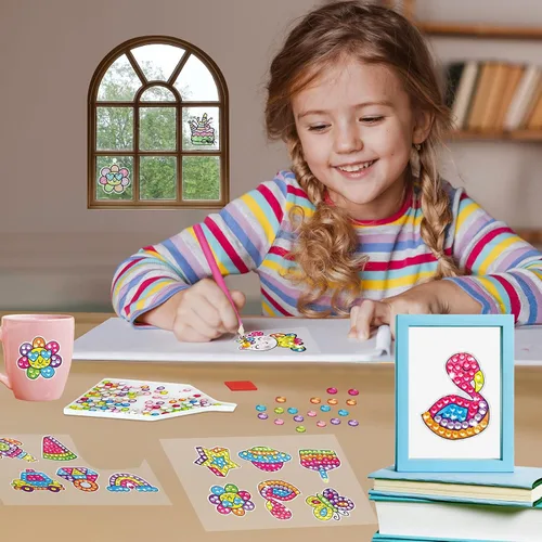 Vista 2 de BEARUN Gem Art, kit de pintura de diamantes para niños, gran joya 5D, artes y manualidades para niñas de 6 a 12 años, crea tus propias calcomanías