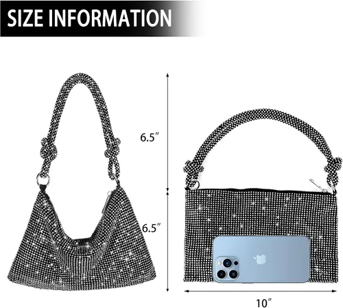 Vista 6 de Bolso de noche brillante con diamantes de imitación, monederos plateados para mujer, bolsos cruzados para fiesta, graduación, club, boda