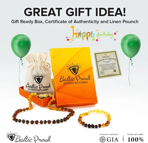 Vista 4 de Baltic Proud Amber Necklace and Bracelet Gift Set (Unisex Rainbow Raw 12.5 Inches/5.5 Inches) - Certified Premium Quality Raw Baltic Sea Amber