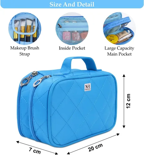 Vista 4 de NFI essentials Double Layer Cosmetic Storage Bag Make Up Organizer Makeup Case with Brush Compartment Travel Toiletry Makeup Kit case Pouch for