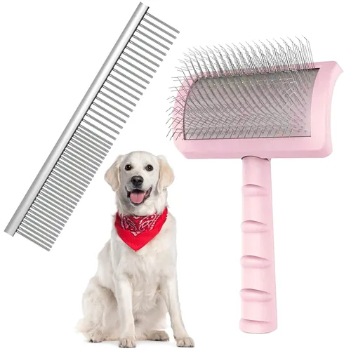 Vista 8 de Kit de cepillo grande y peine verde, cepillo extra largo para el cuidado del perro para cabello rizado, elimina el pelo largo y suelto y la capa