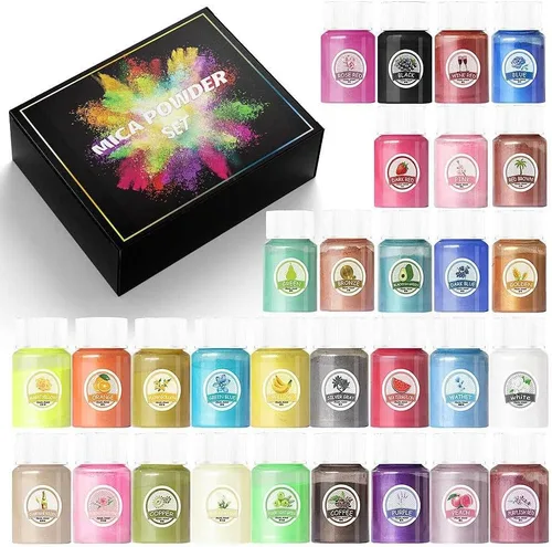 Vista 5 de 12 piezas de pigmento brillante en polvo de mica en polvo de mica de color nacarado en escamas de resina epoxi polvo luminoso para kit de limo