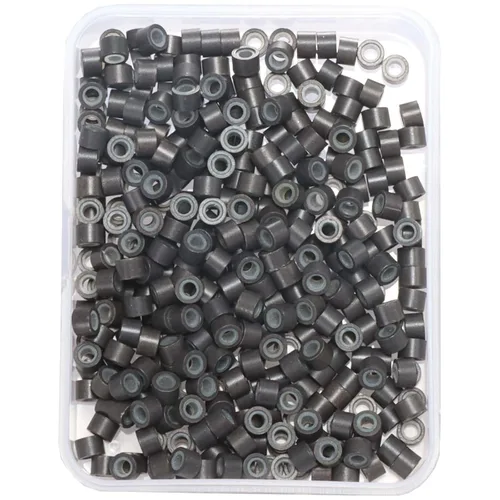 Vista 8 de Anillas de microenlace de 4 mm con forro de silicona, cuentas de oropel para extensiones de pelo, 300 unidades, color negro