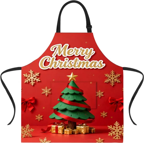 Vista 26 de ANNA QUEEN Delantal de Feliz Navidad para mujeres y hombres con bolsillos, delantal de muñeco de nieve, delantal de cocina ajustable para cocinero