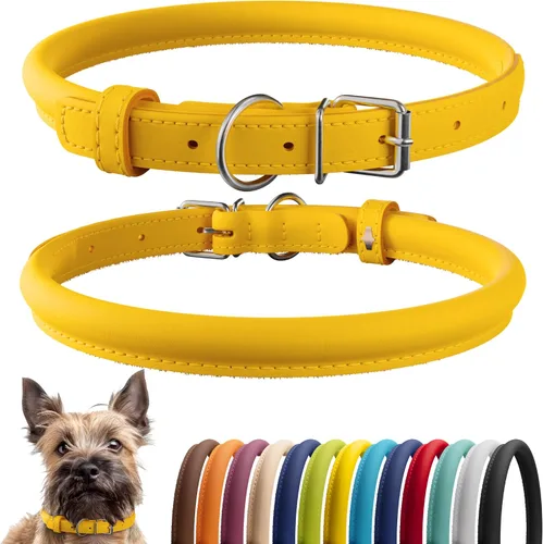 Vista 28 de CollarDirect - Collar de cuero enrollado para perro, collar redondo acolchado suave para cachorro, collar de cuero auténtico hecho a mano