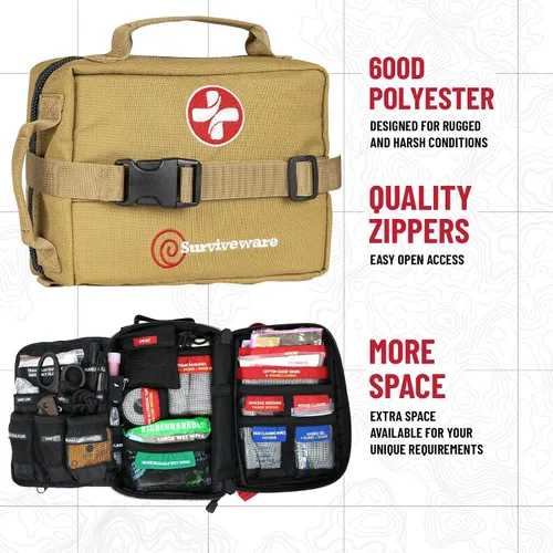 Vista 4 de Surviveware 119 Pcs Comprehensive Premium Survival First Aid Kit - Medical Emergency Kit for Travel Camping Gear, Home Essentials & Outdoor