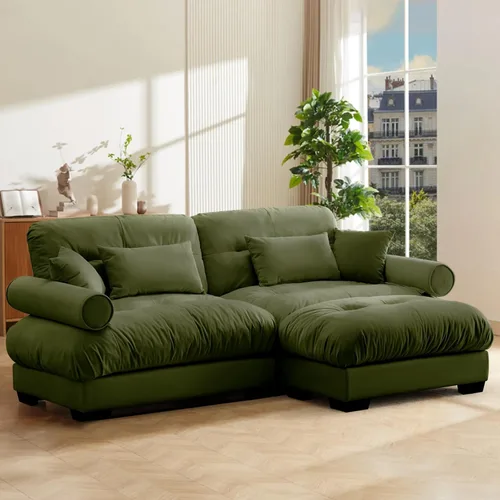 Vista 43 de Reposapiés Otomano Tapizado de Terciopelo con Cojín para Sofá Seccional Sofá 300 libras para Sala de Estar (Beige)