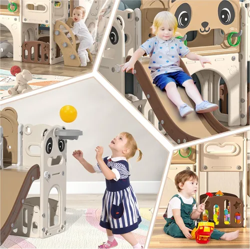 Vista 3 de Nyeekoy - Juego de tobogán y escalador 9 en 1 para niños pequeños, para interiores y exteriores, con aro de baloncesto, telescópico y espacio