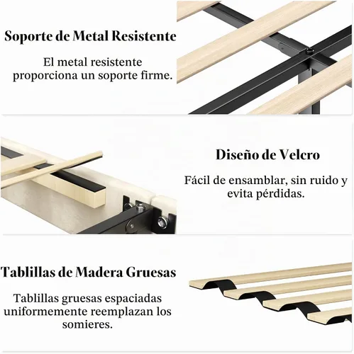 Vista 6 de HAOARA Armazón de Cama de Plataforma Tamaño Completo con Cabecera Tapizada con Botones Capitoné, Base de Colchón con Soporte de Listones de Madera