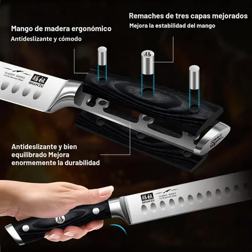 Vista 5 de SHAN ZU Cuchillo de corte de pechuga de 12 pulgadas, cuchillo profesional alemán de acero inoxidable 1.4116, mango de madera ergonómico y diseño