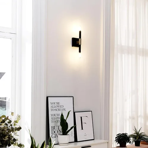 Vista 3 de GLOBE Electric 65000044 Aplique de pared de 2 luces, negro mate, acento de latón antiguo, zócalos de base E12, luces para sala de estar, decoración