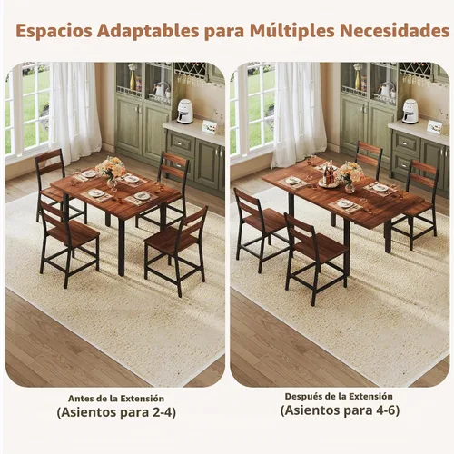 Vista 5 de ALEXNUTRE Juego de mesa de comedor para 4, juego de mesa de cocina extensible y 4 sillas, respaldo curvo, mesa de comedor con tablero de MDF y marco