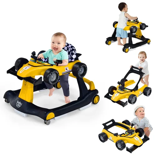 Vista 10 de BABY JOY Andador de bebé 4 en 1, Andador de actividad plegable con altura y velocidad ajustables, música, luces, antivuelco, andador de empuje