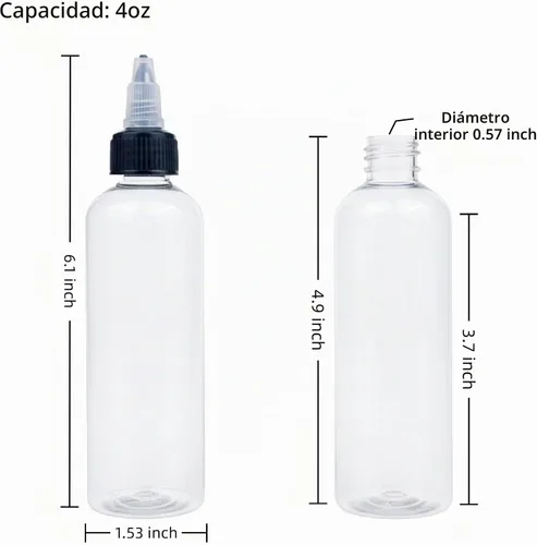 Vista 3 de 36 botellas de plástico de 4 onzas para líquidos, aceite para el cabello, pintura, pegamento, salsa de cocina, botella dispensadora transparente