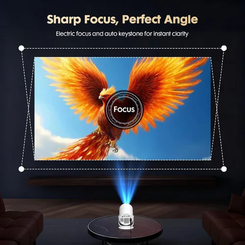 Vista 3 de WISHOLY Mini Proyector con Android 12 [Aplicación Integrada y Enfoque Eléctrico] Compatible con 1080P, Proyector de Películas Portátil con WiFi