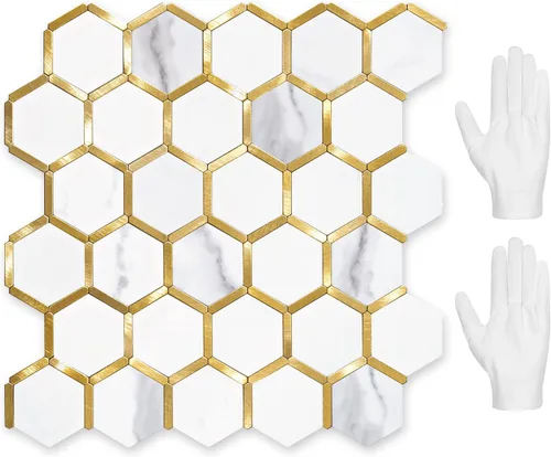 Vista 13 de STICKGOO Azulejo Hexagonal de Despegar y Pegar para Salpicadero, Azulejo Adhesivo para Salpicadero de Cocina y Baño, Aspecto de Mármol Beige PVC