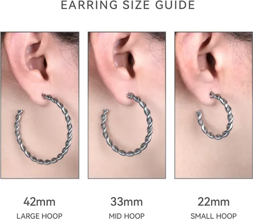 Vista 4 de Limerencia Aretes de aro hipoalergénicos G23 de titanio puro, grandes abiertos, ligeros, con circonita cúbica, para mujeres y niñas, orejas sensibles
