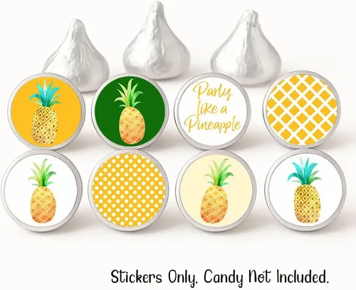 Vista 2 de Party Like a Pineapple Tropical Label for Hershey'S Kisses Chocolates - Pegatinas de caramelo - Juego de 240