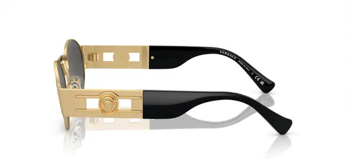 Vista 2 de Versace Gafas de sol unisex con montura dorada mate, lentes gris oscuro, 2.205 in, Dorado mate