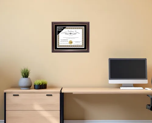Vista 8 de Creative Picture Frames Marco para Diploma de Caoba con Borde Dorado de 12x16 pulgadas con Vidrio y Paspartú Negro y Colgadores de Pared Instalados