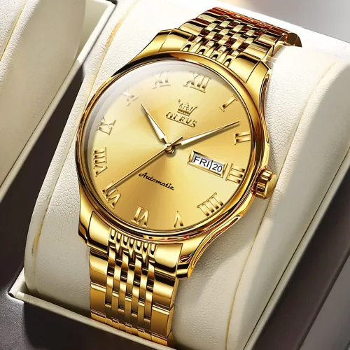 Vista 2 de OLEVS Relojes automáticos para hombre, de lujo, de cuerda automática, reloj de pulsera mecánico, de acero inoxidable, impermeable, luminoso, fecha