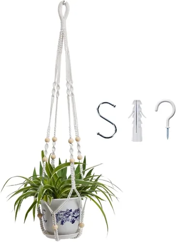 Vista 12 de Feedee Ganchos de macramé para plantas, paquete de 6, color negro, interior/exterior, algodón