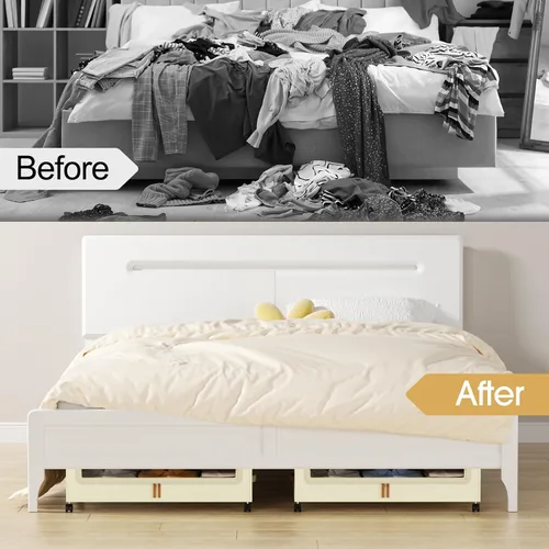 Vista 7 de Yecaye Almacenamiento Debajo de la Cama con Ruedas, 2 Paquetes de Cajas de Almacenamiento Debajo de la Cama con Tapas Transparentes y Etiqueta, 60L
