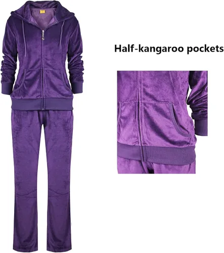 Vista 4 de LI HANTON Conjunto deportivo de terciopelo para mujer, 2 piezas, sudadera con capucha y cremallera completa