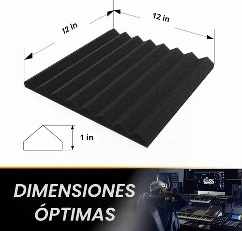 Vista 2 de Paquete de 12 paneles acústicos autoadhesivos de 1 x 12 x 12 pulgadas, espuma acústica, cuñas de espuma de estudio, paneles de alta densidad, cuñas