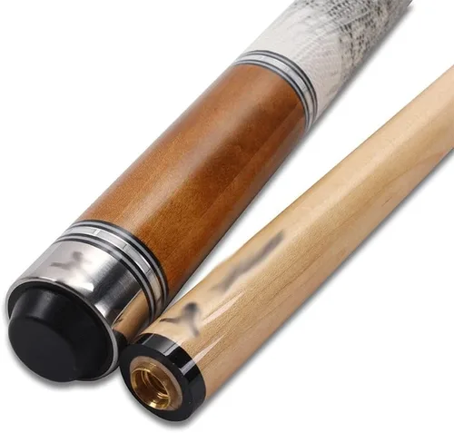 Vista 5 de Taco de billar de 58" 1/2 palo de madera de arce Birdeye con envoltura de piel de serpiente de 19 oz a 20 oz 0.512 in punta