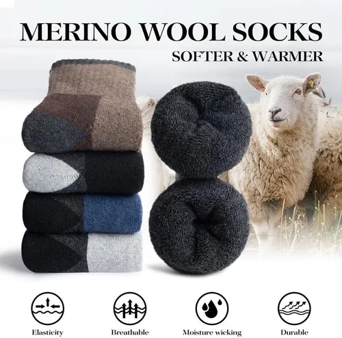 Vista 2 de SIMIYA Calcetines de senderismo de lana merino para hombre, 5 pares gruesos, cálidos, térmicos de invierno para clima frío (talla EE. UU. 7-13)