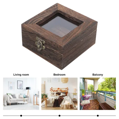 Vista 7 de Mipcase Vitrina de madera con tapa de cristal para joyas, almacenamiento de accesorios, bandeja de joyería de madera para coleccionables, caja