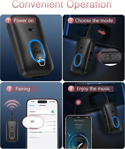 Vista 6 de LOFICOPER Receptor transmisor Bluetooth 5.3, adaptador de auriculares de avión, adaptador Bluetooth auxiliar con llamada manos libres