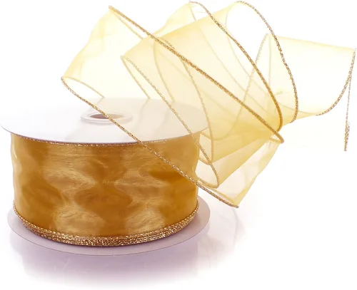 Vista 16 de Cinta de organza transparente con alambre de 2.5 pulgadas, color plateado de 10 yardas