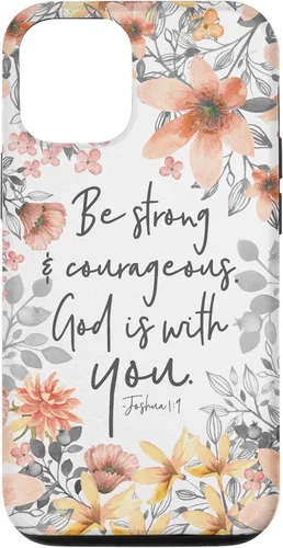 Vista 28 de Funda para iPhone 17 con cita cristiana de Joshua 1:9 con diseño de acuarela bonita floral