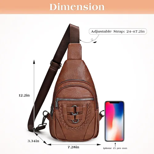 Vista 7 de SUOSDEY 2024 Sling Bag for Women Leather Crossbody Bags for Women Trendy Chest Bag Traveling Walking