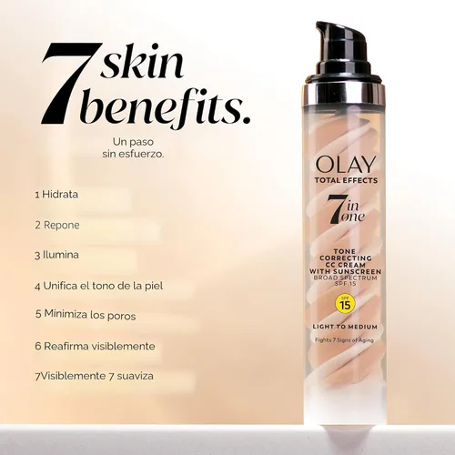 Vista 3 de Olay Total Effects - Hidratante facial corrector de tono con protector solar SPF 15, ligero a medio, 1.7 onzas