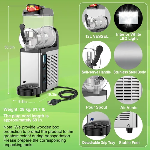 Vista 5 de Máquina comercial de granizados, Máquina granizada para el hogar, 12L Slushie Maker Frozen Drink Maker, No necesita hielo, Slush Cocktail Margarita
