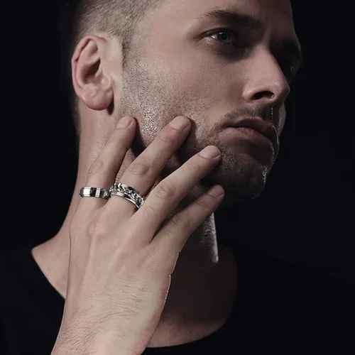 Vista 4 de BiCINE Anillo para la ansiedad para mujeres y hombres 8 unidades anillos para la ansiedad de acero inoxidable anti ansiedad anillos giratorios