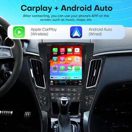 Vista 3 de Radio de coche para Cadillac CTS 2008-2012 Reemplazo estéreo Actualización Carplay Android Auto Pantalla táctil vertical Estilo Tesla con DSP