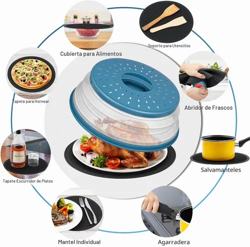 Vista 7 de 2 en 1, WENWELL - Cubierta antisalpicaduras para microondas para alimentos y esterilla, tapa de plato de cocina plegable con ventilación, se puede