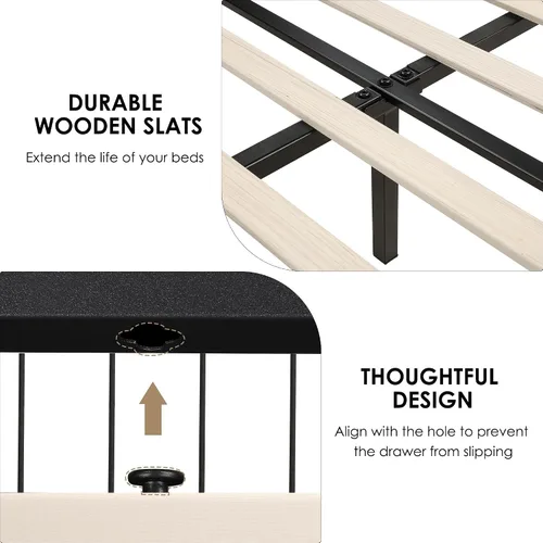 Vista 7 de Base de cama tapizada de tamaño matrimonial con 4 cajones de almacenamiento, cama moderna de tela beige con cabecera capitoné de botón ajustable