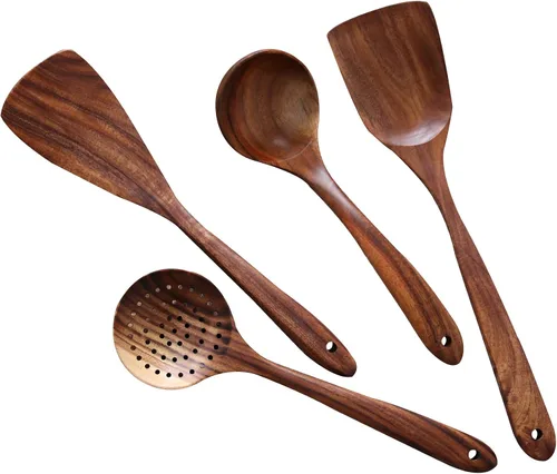 Vista 9 de Cucharón de madera de 3 tamaños, cucharas de madera para cocinar, cucharón de madera para sopa, teca natural, cuchara de madera antiadherente