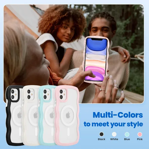 Vista 7 de ZCDAYE Funda magnética para iPhone 11, bonita funda con marco de ondas rizadas compatible con carga inalámbrica, funda protectora transparente