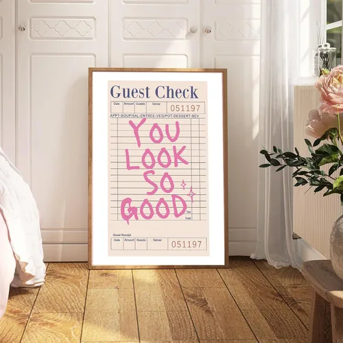 Vista 3 de Impresión de cuadros de invitados con texto en inglés "You Look so Good" para pared, impresiones artísticas de moda para pared, póster de cheque