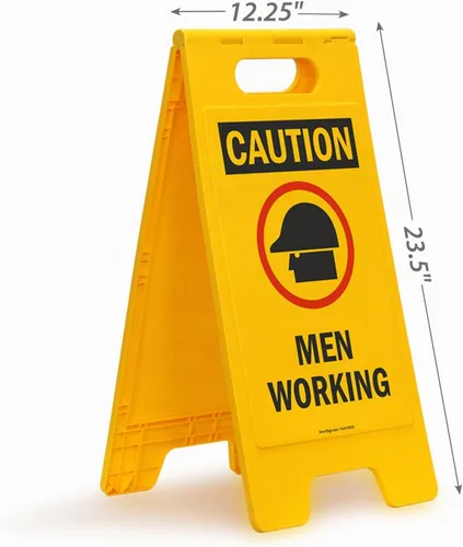 Vista 3 de SmartSign Letrero plegable de dos caras con símbolo de "Caution - Men Working" de 25 x 12 pulgadas, plástico de polipropileno impreso digitalmente