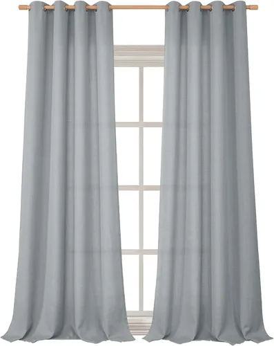 Vista 134 de BGment Cortinas de Lino Beige de 63 Pulgadas de Largo 2 Paneles - Tratamientos para Ventanas con Textura de Arpillera Filtrantes de Luz Cortinas