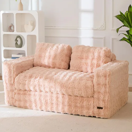 Vista 23 de MAXYOYO Sofá de 3 plazas para sala de estar, sofá sin hueso, cómodo puf con burbujas para apartamento, no necesita montaje, color beige