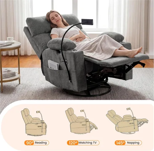 Vista 5 de Mecedora para guardería con reposabrazos ajustables, silla mecedora Gris oscuro